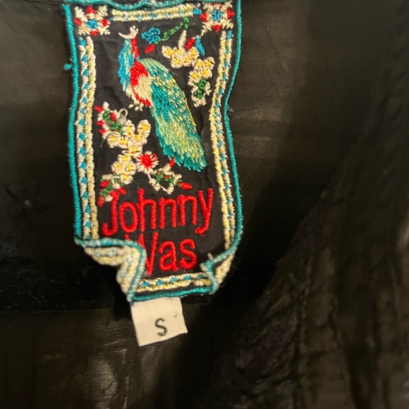 Johnny Was black button down with navy embroidery SZ Small - Picture 2 of 4